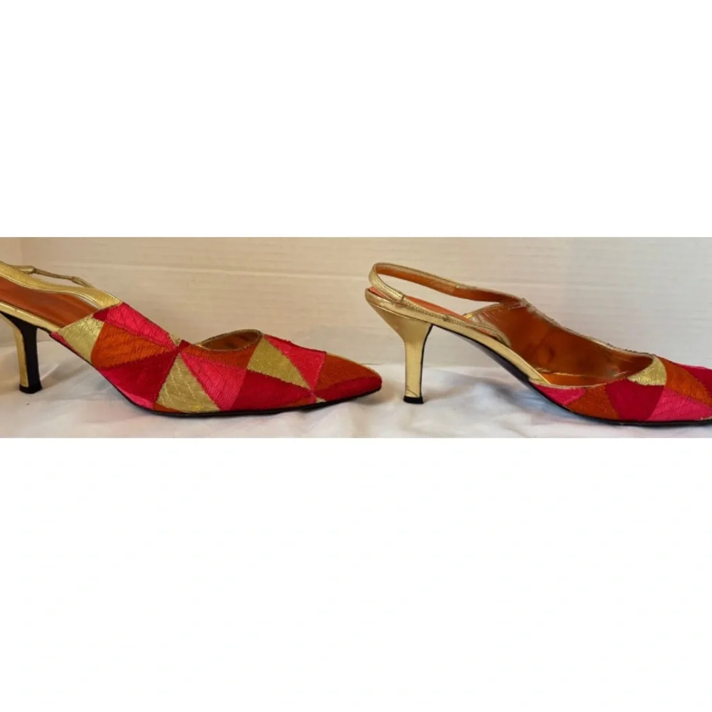 Vintage Fendi Nappa Lamé Metallic Multicolor Geometric Slingback Pump Heel 10M - Picture 5 of 11